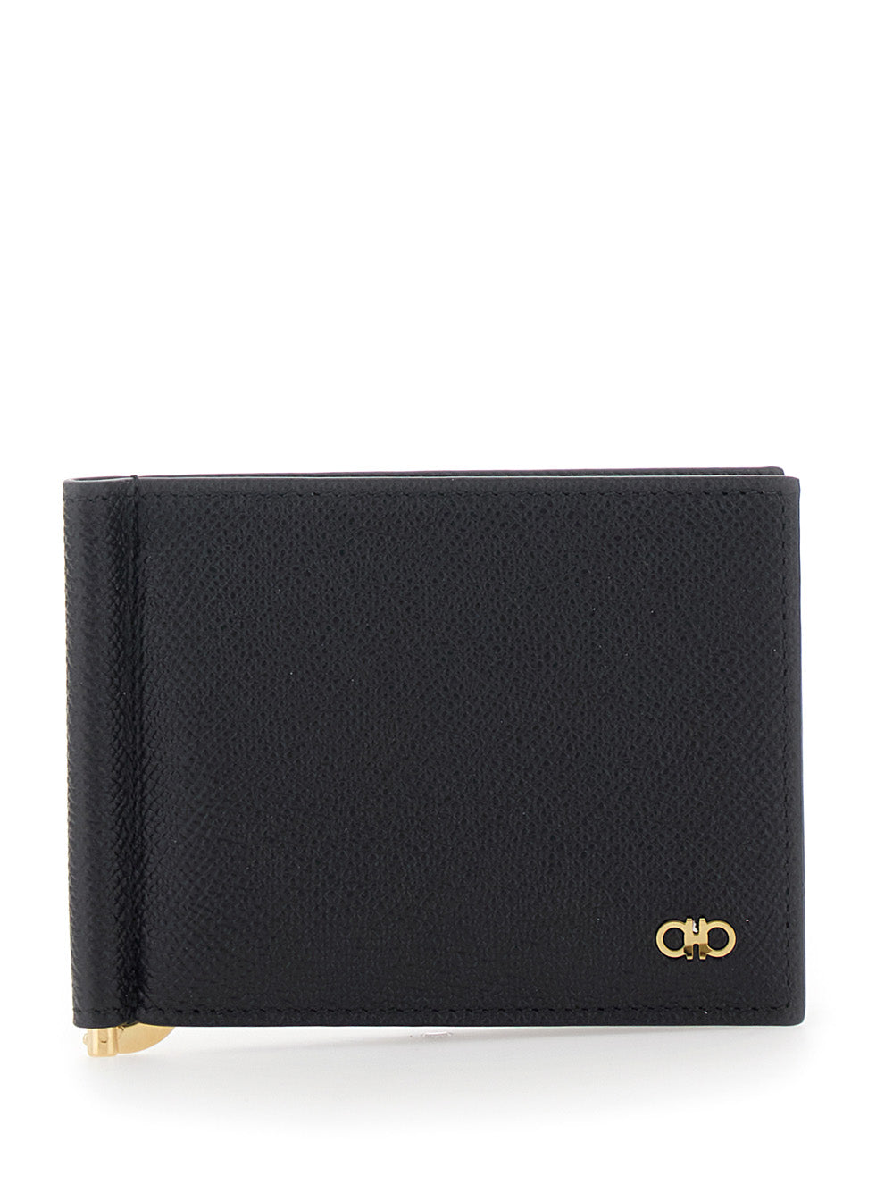 Ferragamo Calf Leather Money Clip Wallet — Black