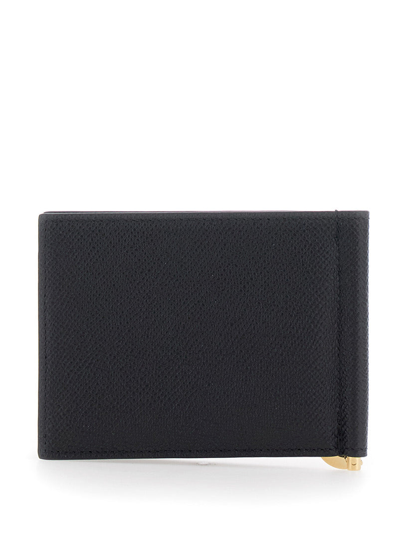 Ferragamo Calf Leather Money Clip Wallet — Black