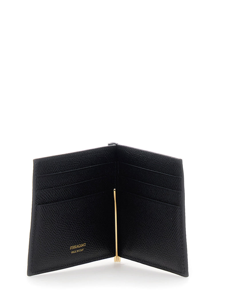 Ferragamo Calf Leather Money Clip Wallet — Black
