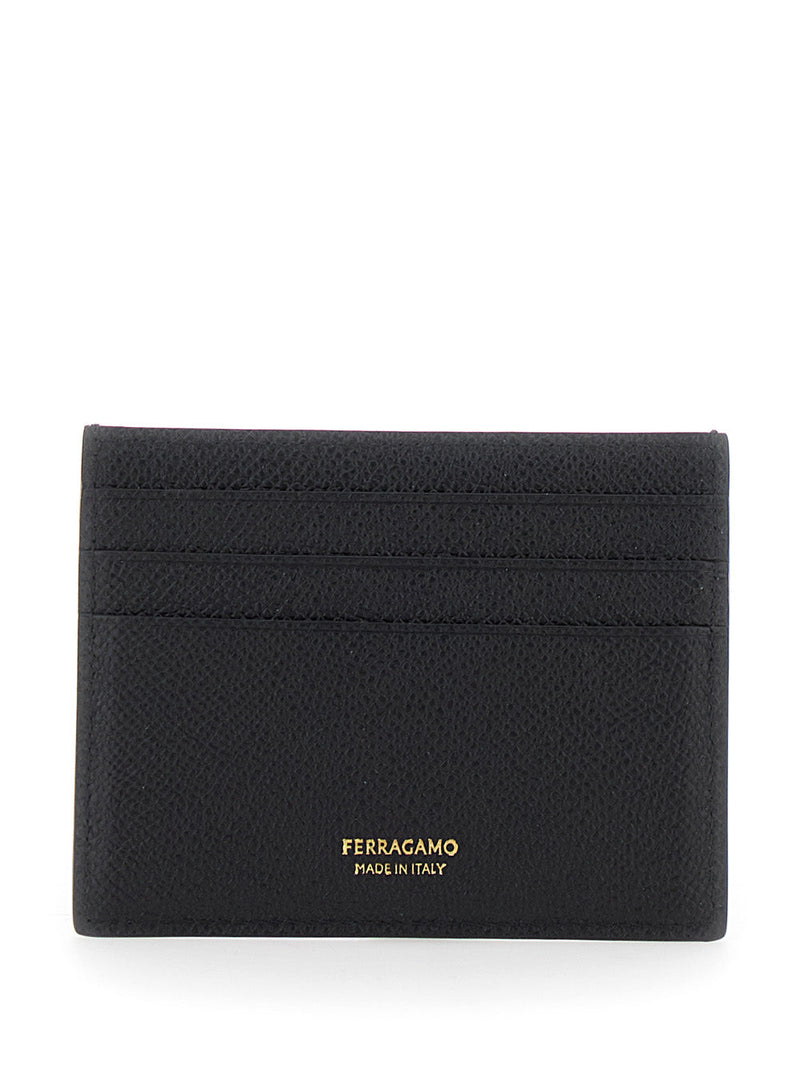 Ferragamo Micro Gancini Card Case — Black Calf Leather Cases