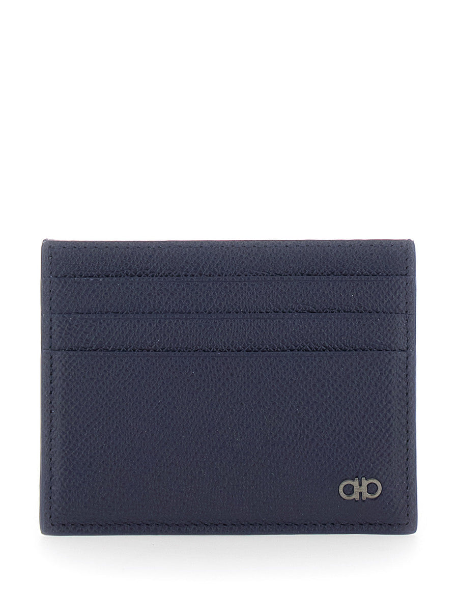 Ferragamo Grained Leather Card Case — Blue Calf Cases