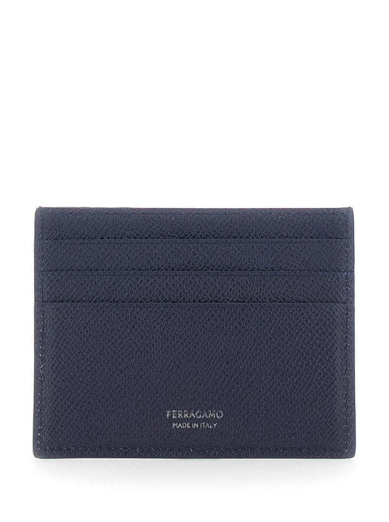 Ferragamo Grained Leather Card Case — Blue Calf Cases