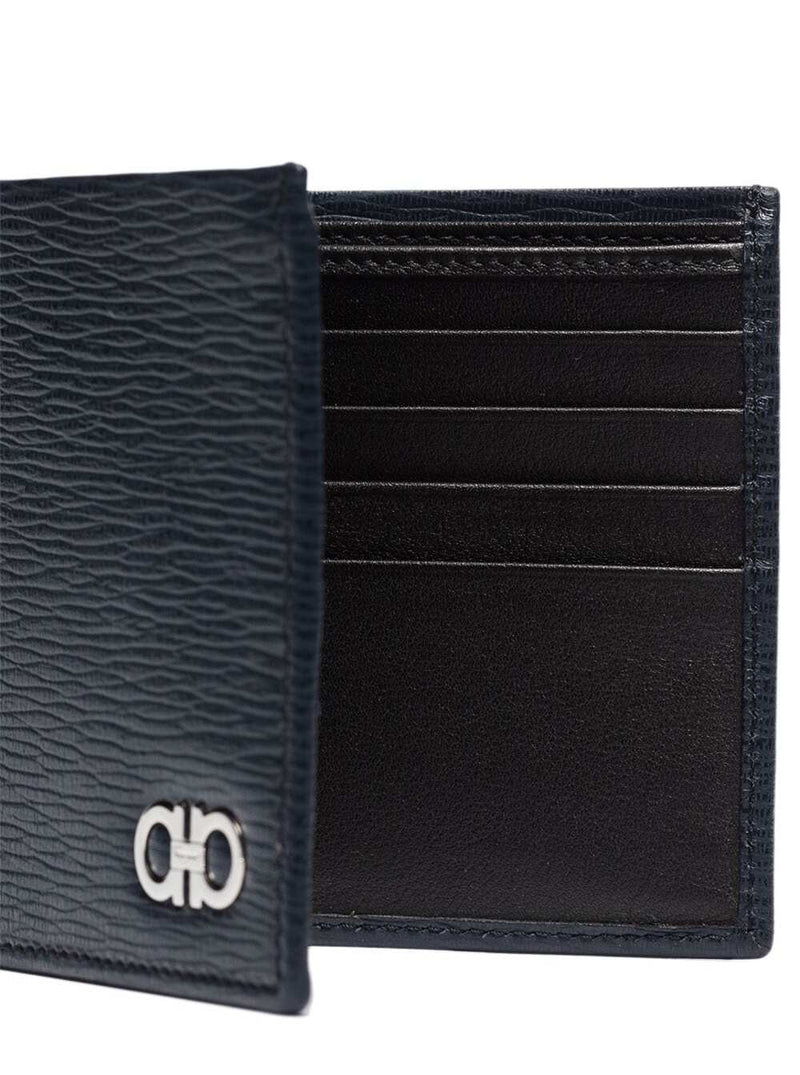 Ferragamo Calfskin With Metallic Logo Wallet — Blue