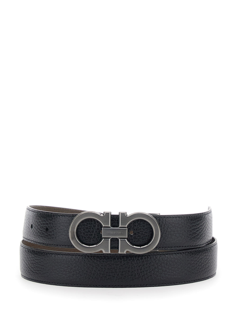 Ferragamo Gancini Buckle Leather Belt — Black Calf