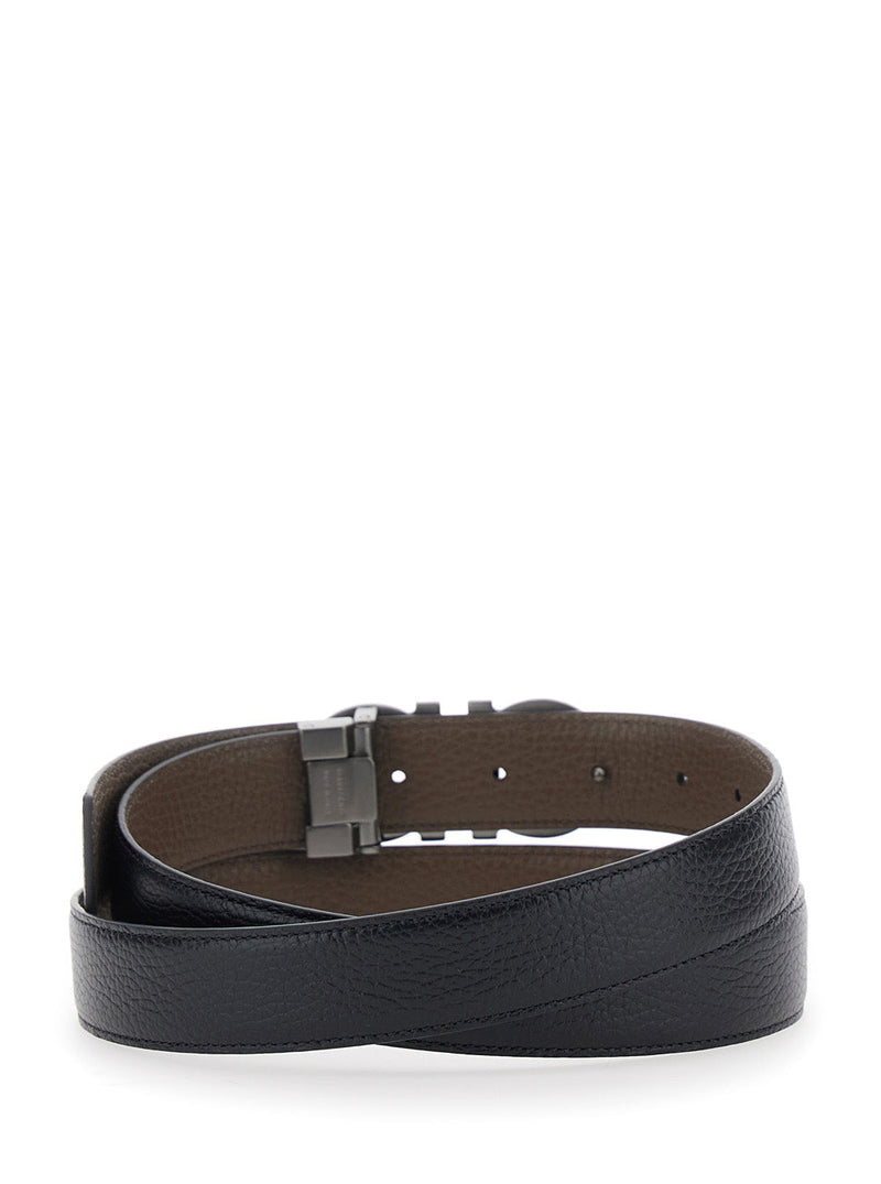 Ferragamo Gancini Buckle Leather Belt — Black Calf