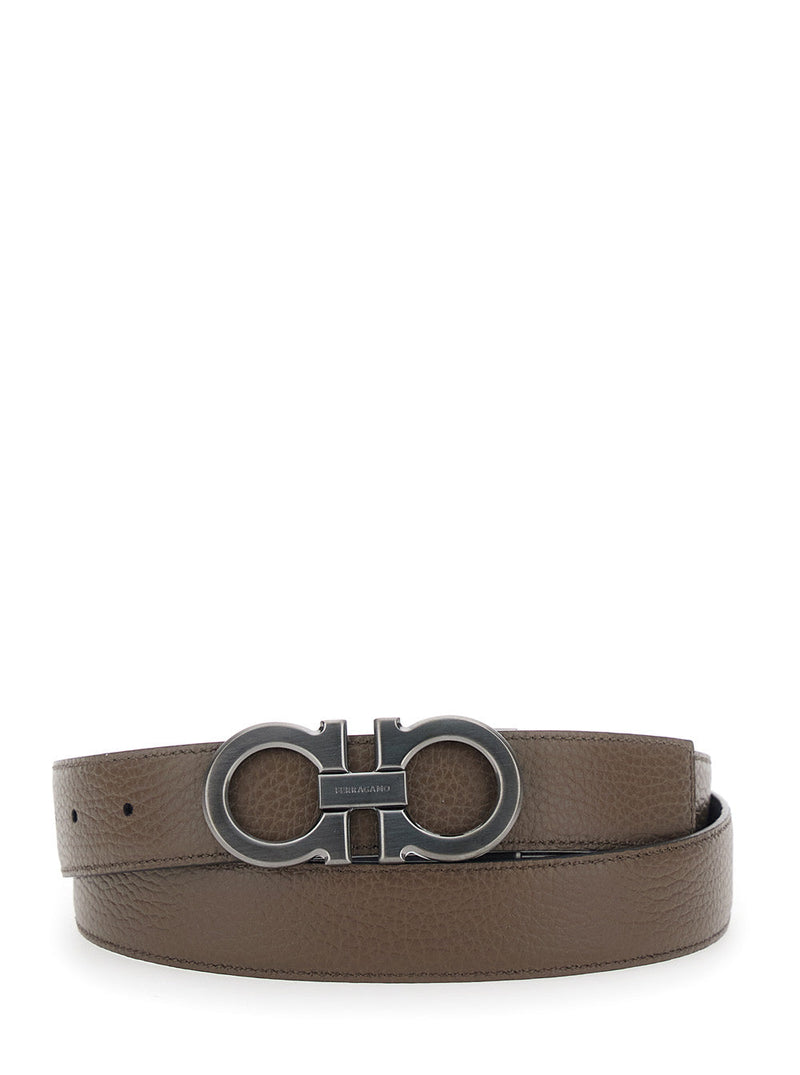 Ferragamo Gancini Buckle Leather Belt — Black Calf