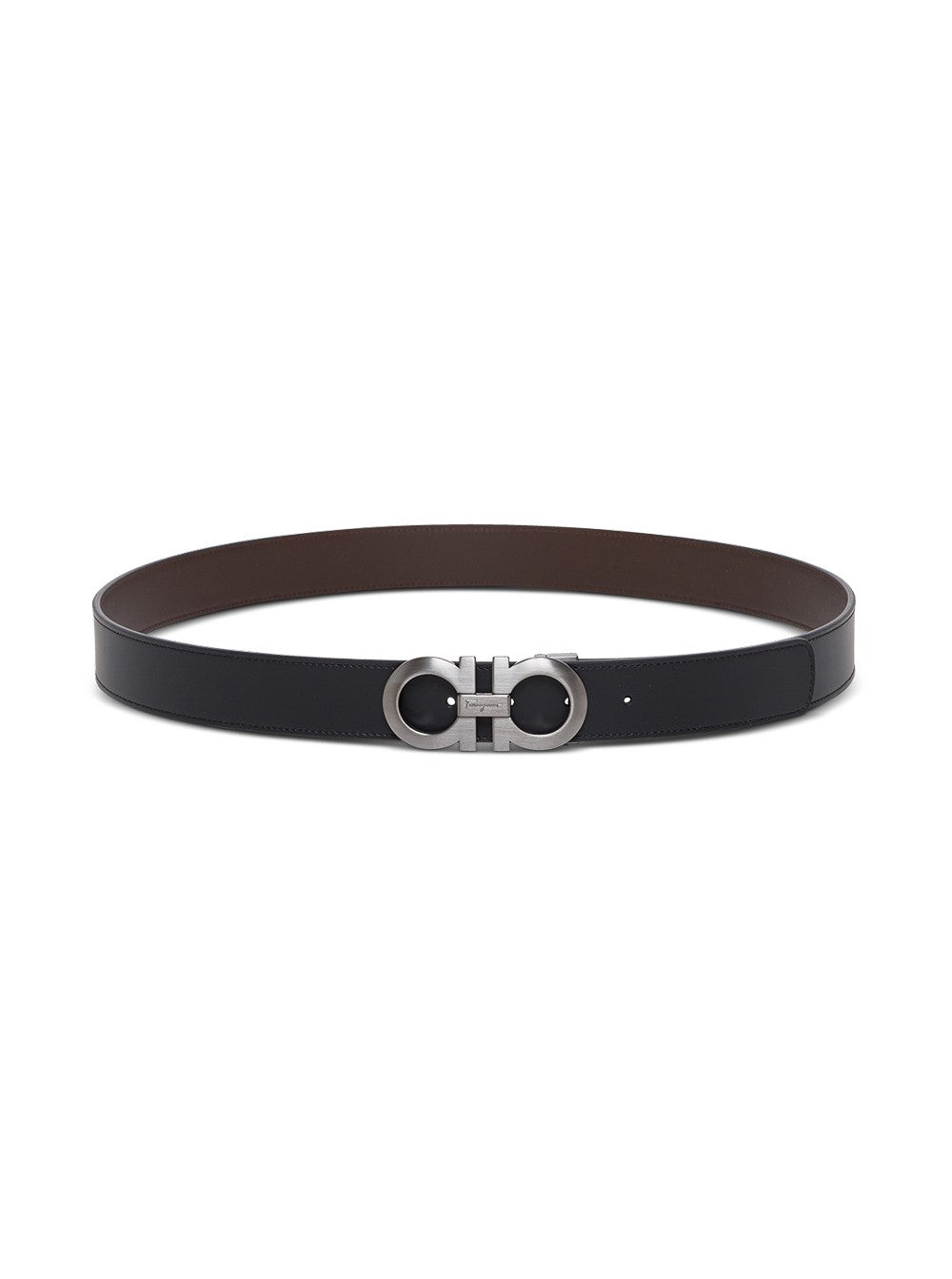 Ferragamo Gancini Buckle Leather Belt — Black Calf