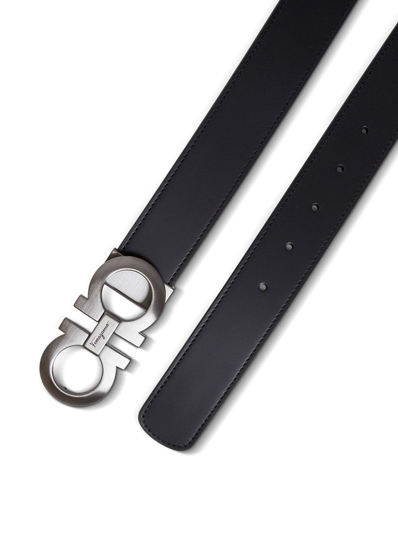 Ferragamo Gancini Buckle Leather Belt — Black Calf