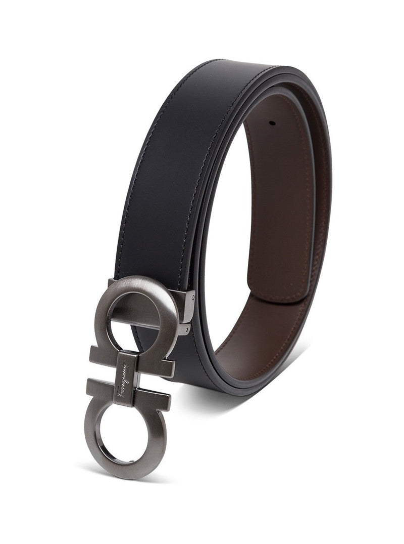 Ferragamo Gancini Buckle Leather Belt — Black Calf