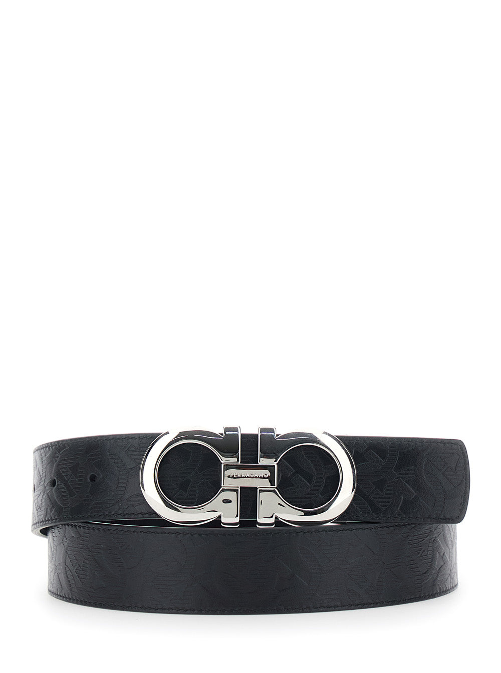 Ferragamo Gancini Buckle Reversible Leather Belt — Black Calf