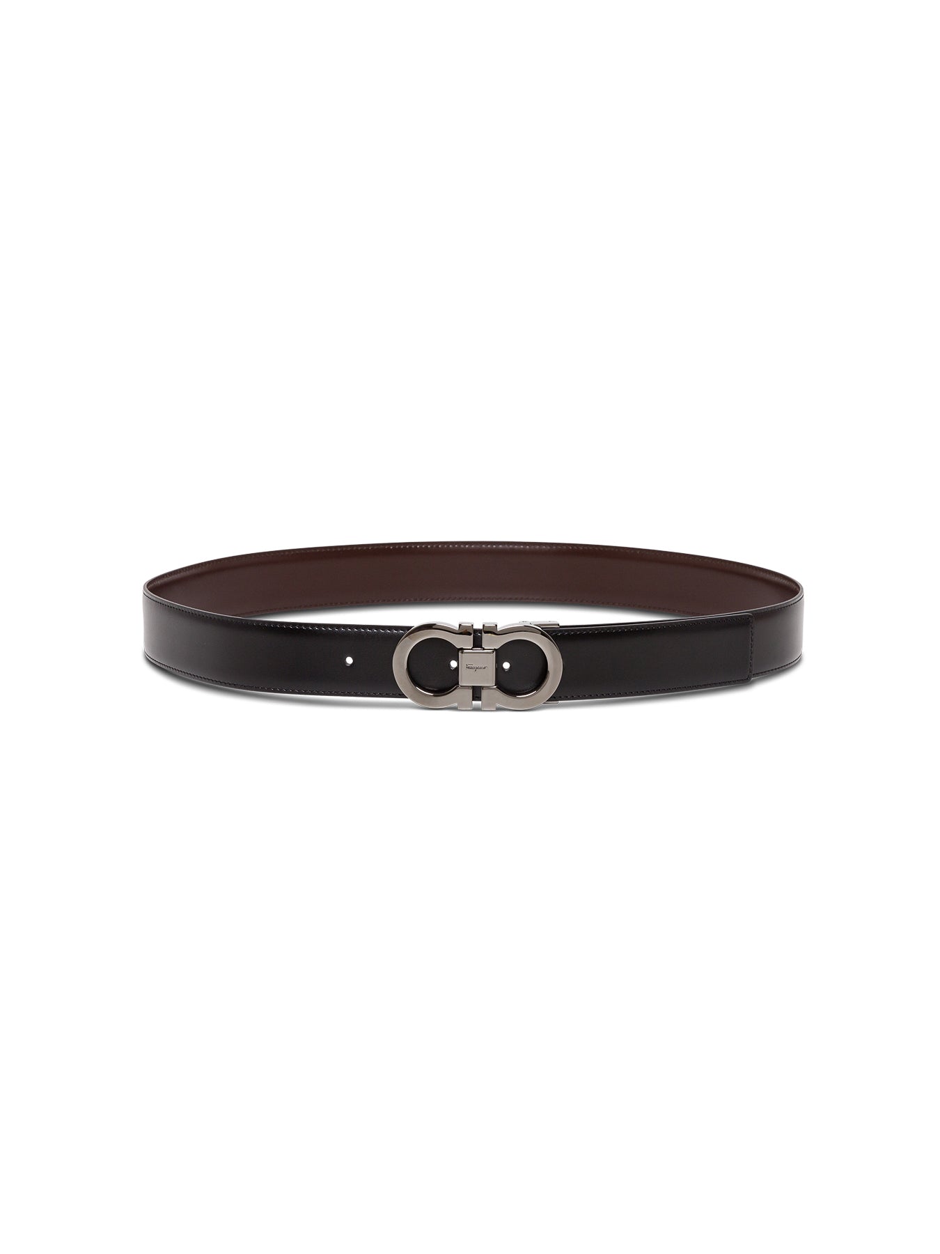 Ferragamo Gancini Buckle Reversible Belt — Black Calfskin