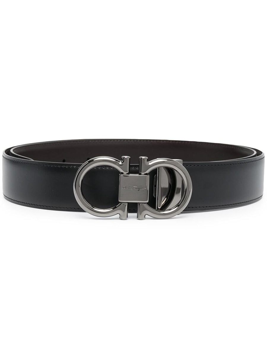 Ferragamo Reversible Smooth Leather Belt — Black Calf