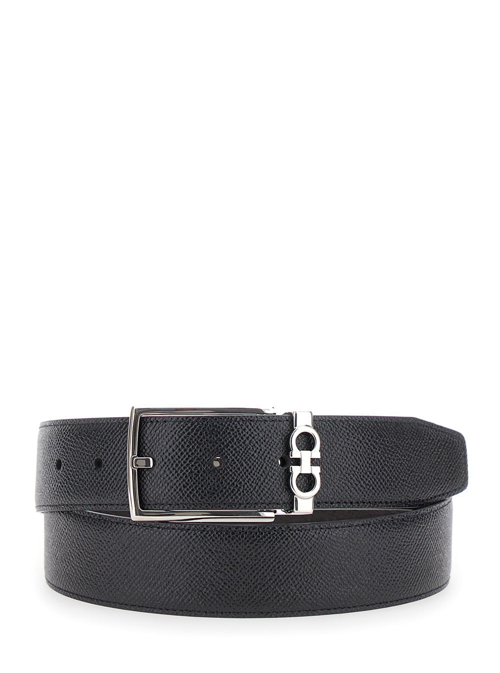 Ferragamo Reversible Gancini Buckle Belt — Black Calf Leather