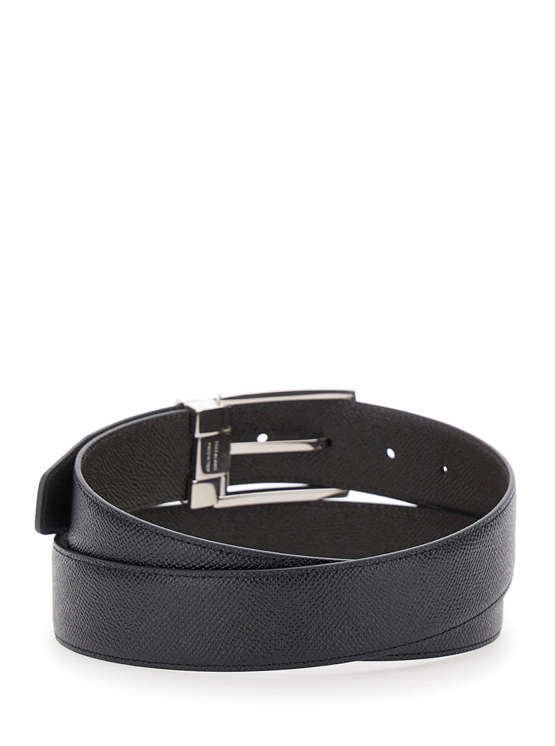 Ferragamo Reversible Gancini Buckle Belt — Black Calf Leather
