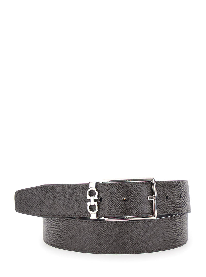 Ferragamo Reversible Gancini Buckle Belt — Black Calf Leather