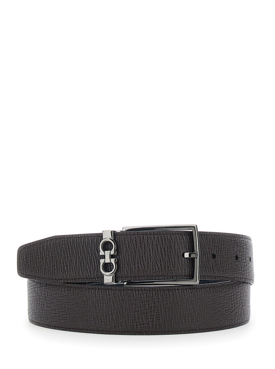 Ferragamo Reversible Grained Leather Belt — Brown Calf