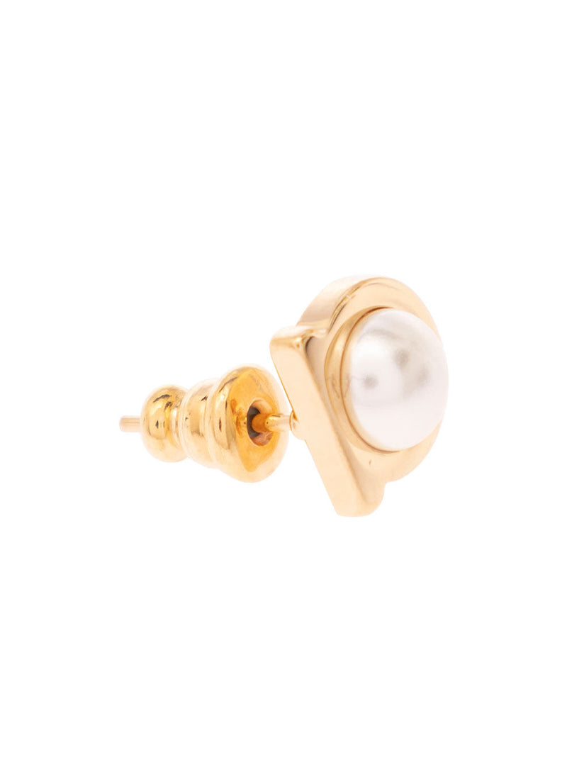 Ferragamo Pearl & Brass Hook Earrings — Gold