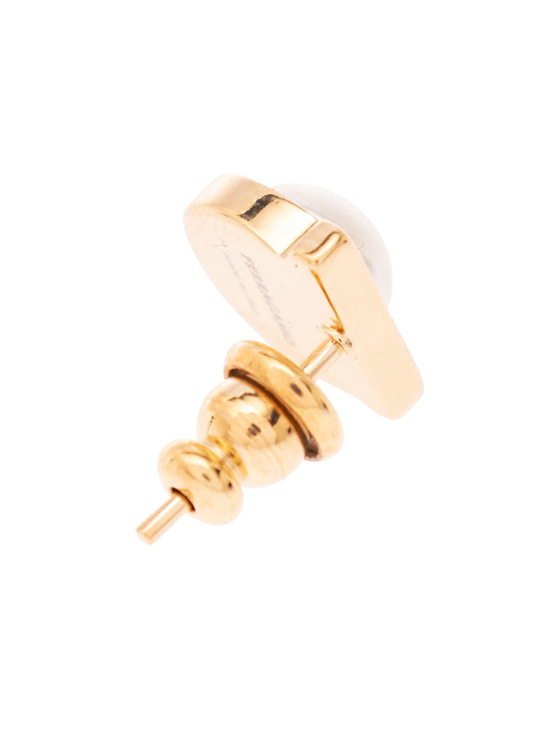 Ferragamo Pearl & Brass Hook Earrings — Gold