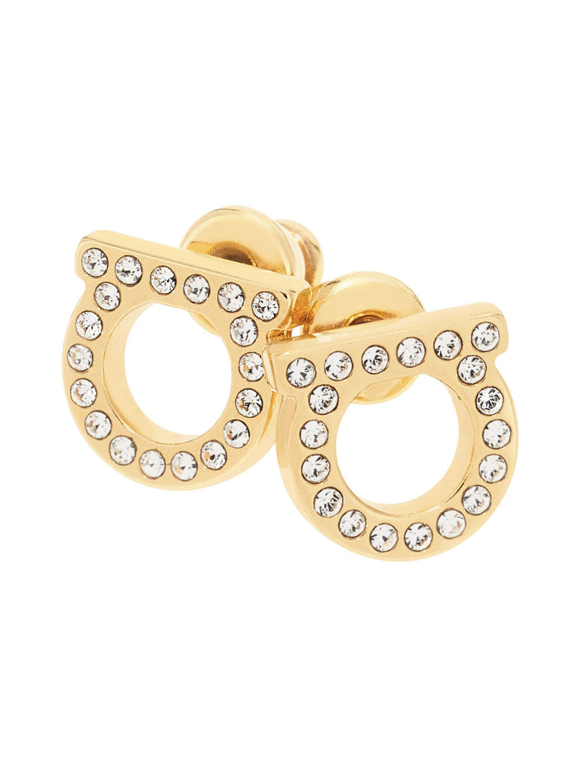Ferragamo Crystal-Embellished Earrings — Gold Brass