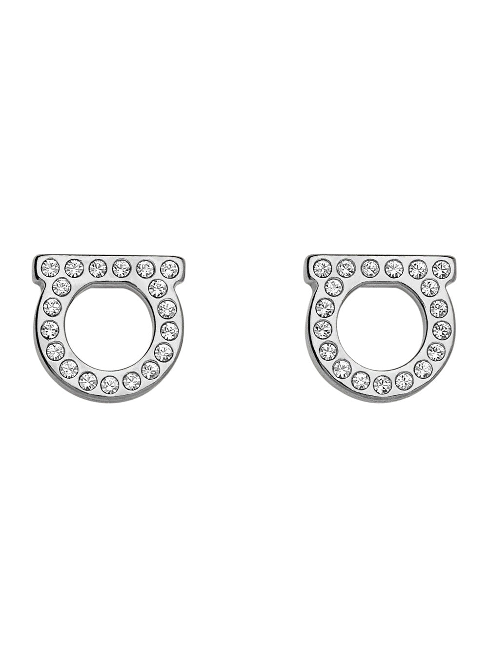Ferragamo Rhinestone-Embellished Earrings — Silver Brass