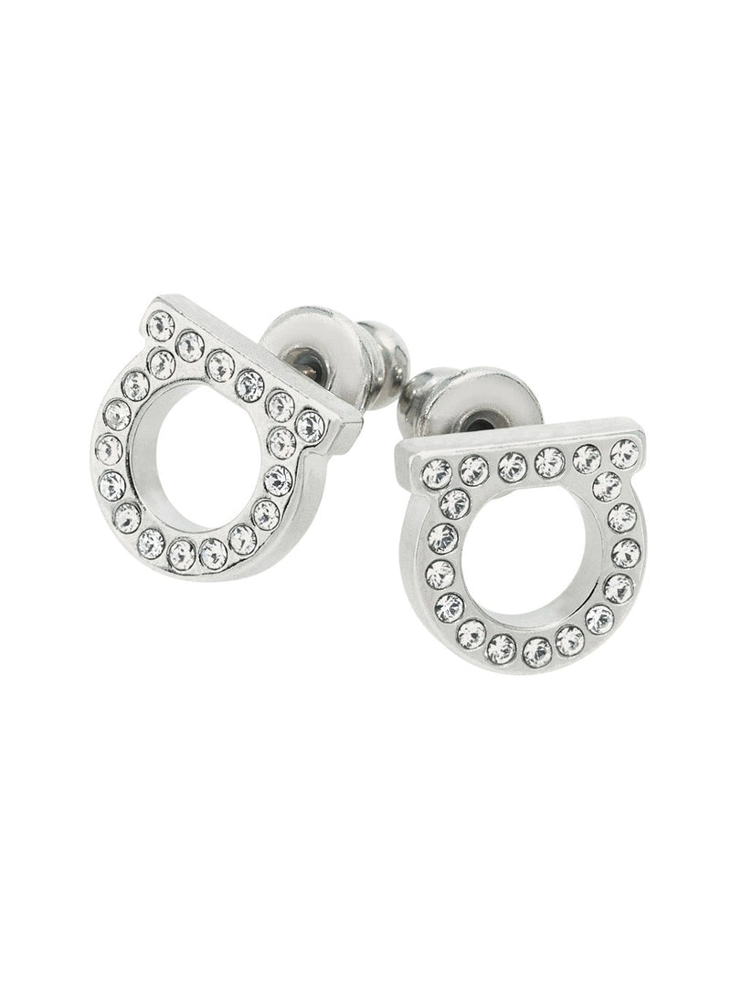 Ferragamo Rhinestone-Embellished Earrings — Silver Brass