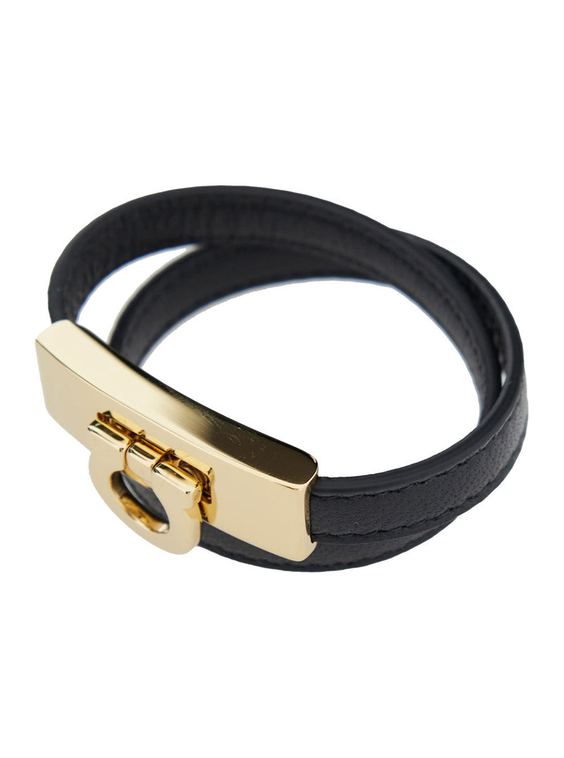Ferragamo Gancini Bracelet — Black Lamb Leather Bracelets