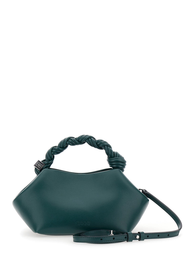 Ganni Twisted Leather Handle Shoulder Bag — Green