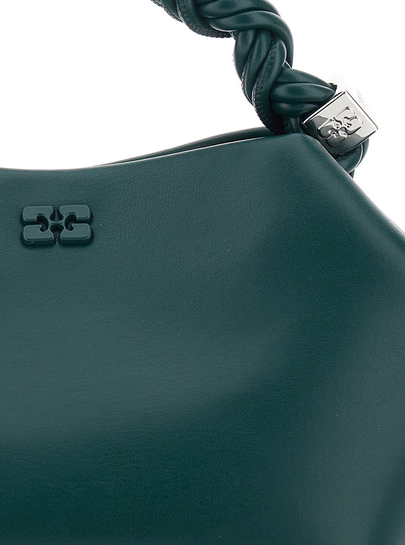 Ganni Twisted Leather Handle Shoulder Bag — Green
