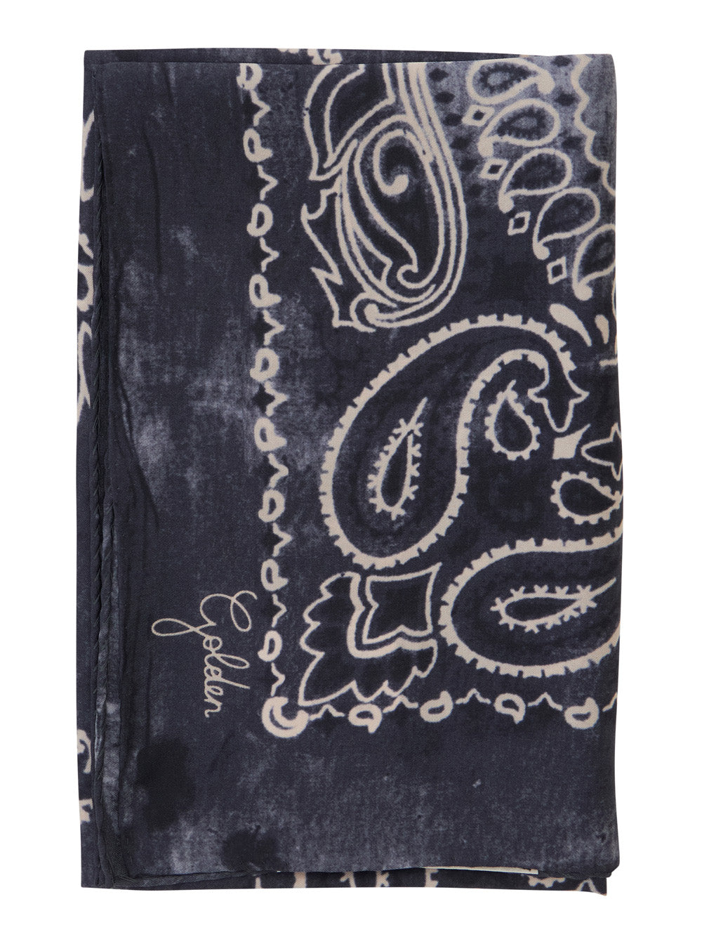 Golden Goose Paisley-Printed Silk Scarf — Navy Scarfs