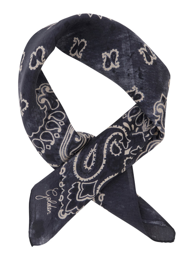 Golden Goose Paisley-Printed Silk Scarf — Navy Scarfs