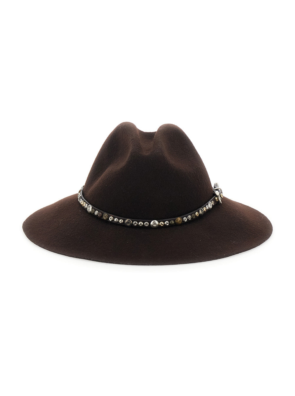Golden Goose Gup01079 Studded Leather Band Fedora — Brown Felt And Fedoras