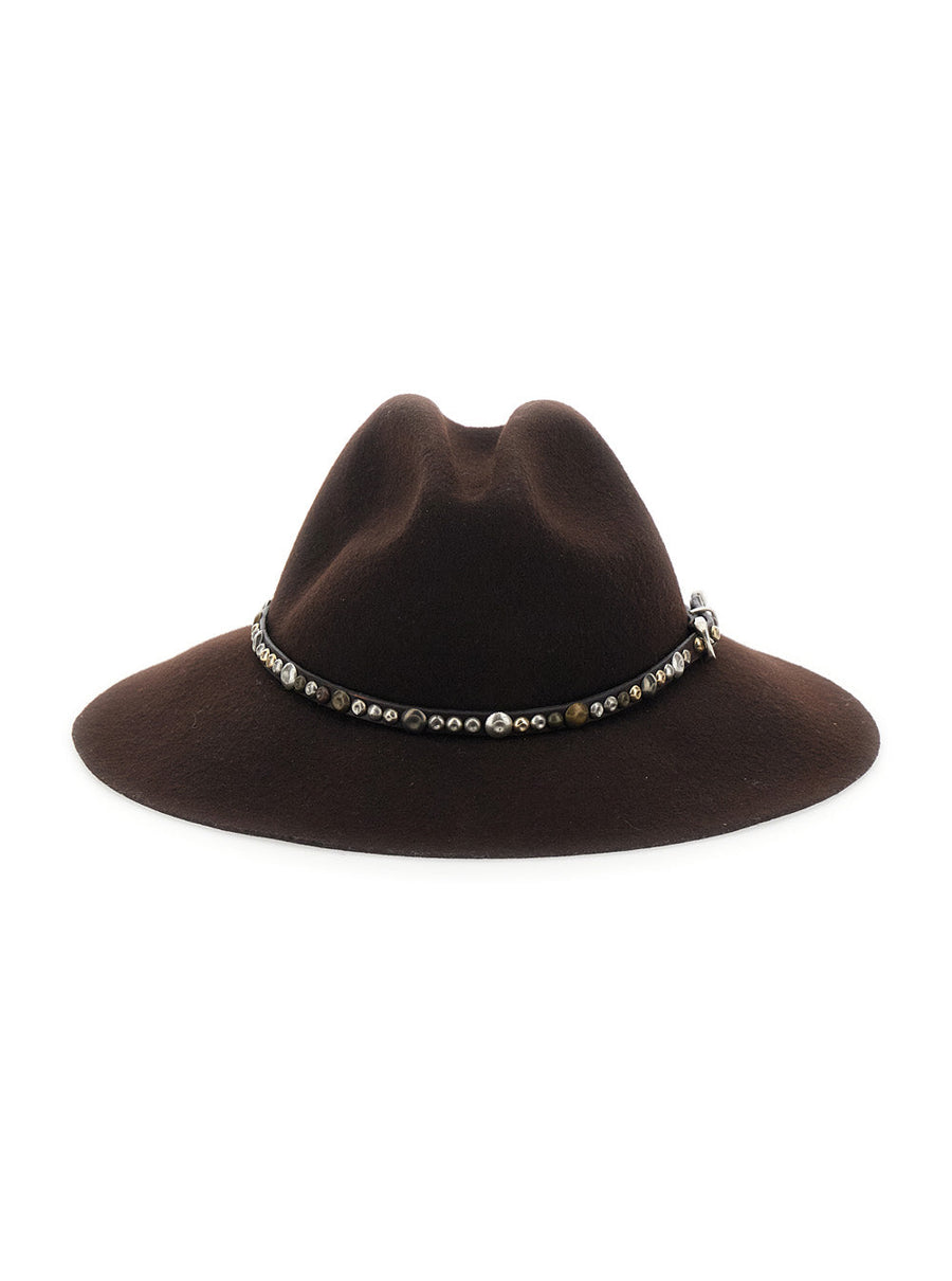 Golden Goose Gup01079 Studded Leather Band Fedora — Brown Felt And Fedoras
