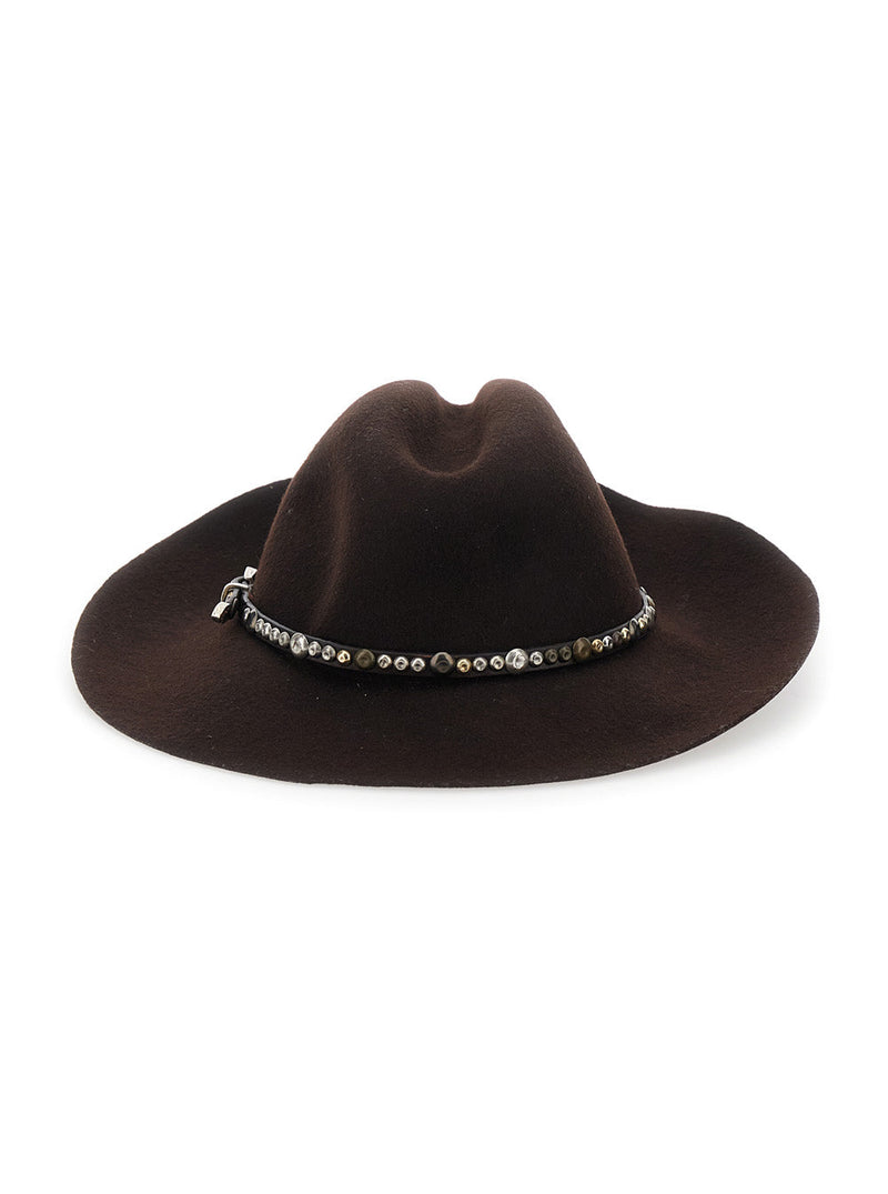 Golden Goose Gup01079 Studded Leather Band Fedora — Brown Felt And Fedoras