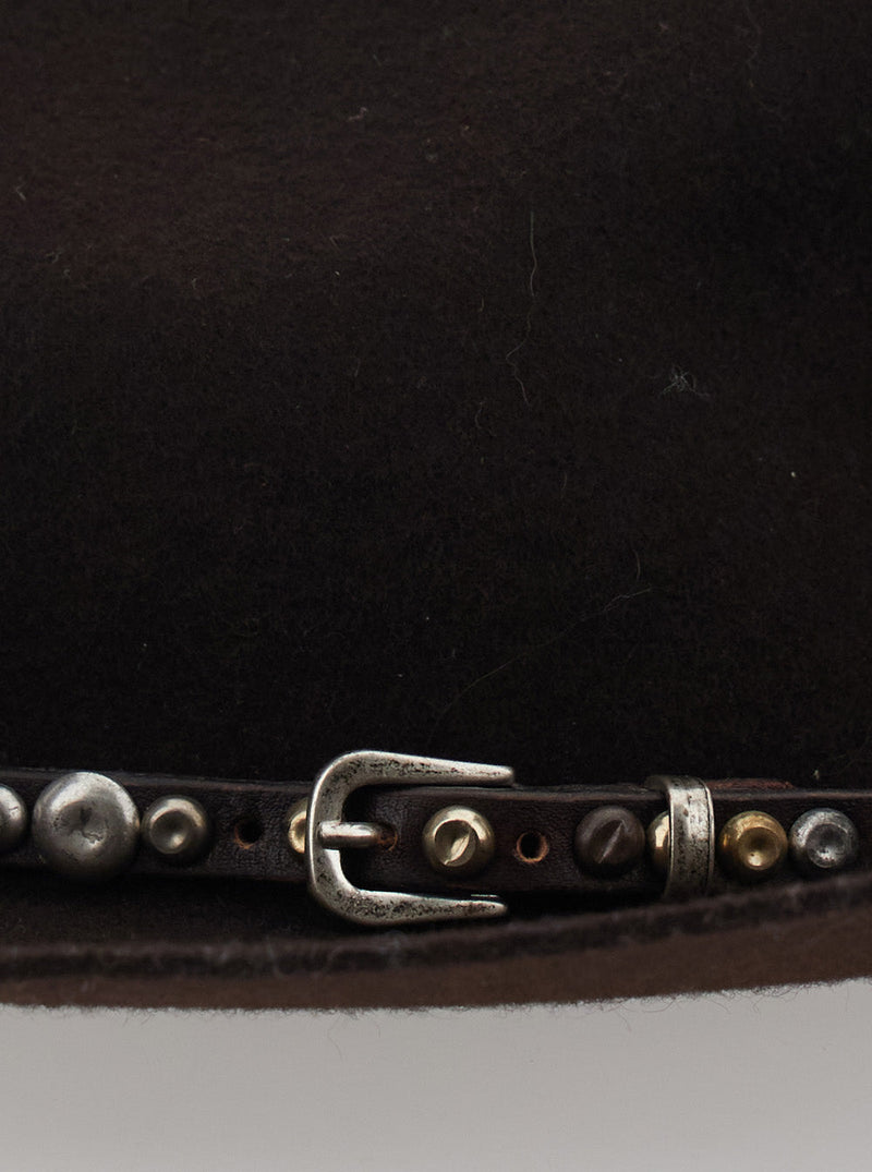 Golden Goose Gup01079 Studded Leather Band Fedora — Brown Felt And Fedoras