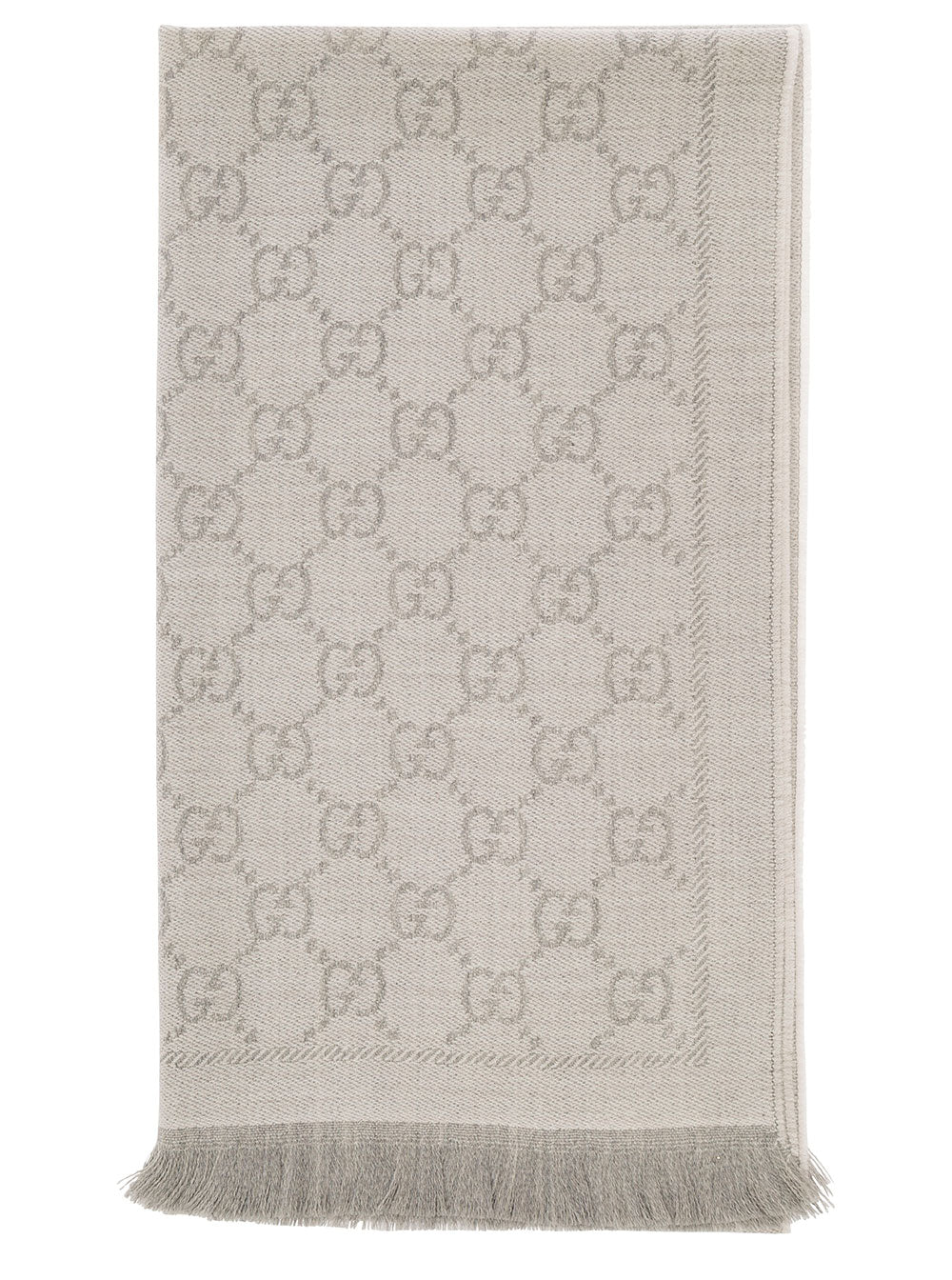 Gucci Logo-Jacquard Wool Scarf — Gray Scarfs