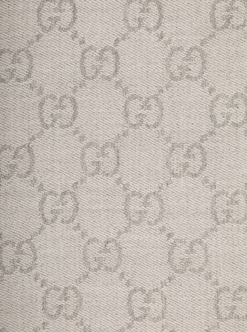 Gucci Logo-Jacquard Wool Scarf — Gray Scarfs