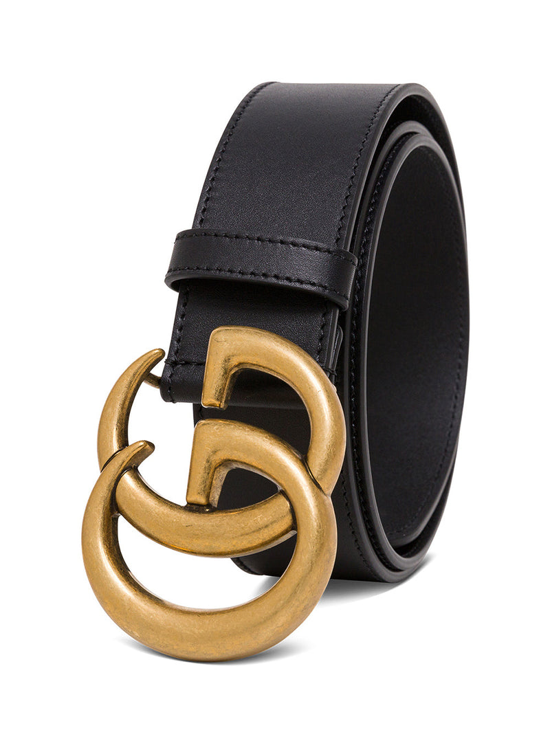 Gucci Gg Logo Buckle Belt — Black Calf Leather