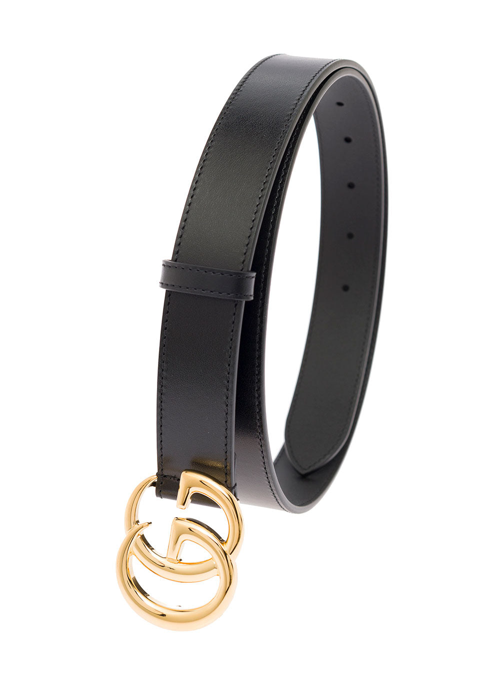 Gucci Gg Metal Buckle Belt — Black Calf Leather