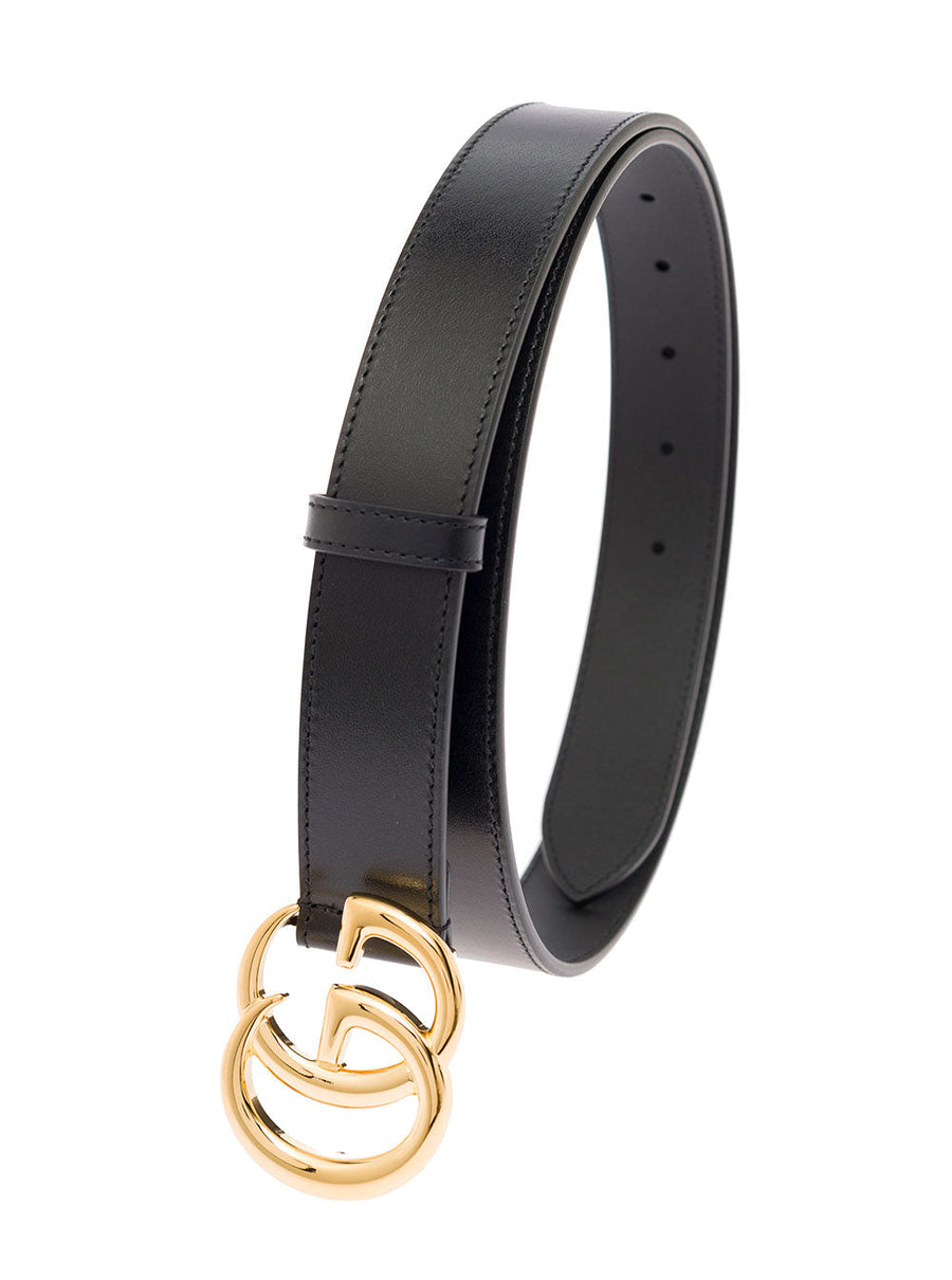 Gucci Gg Metal Buckle Belt — Black Calf Leather