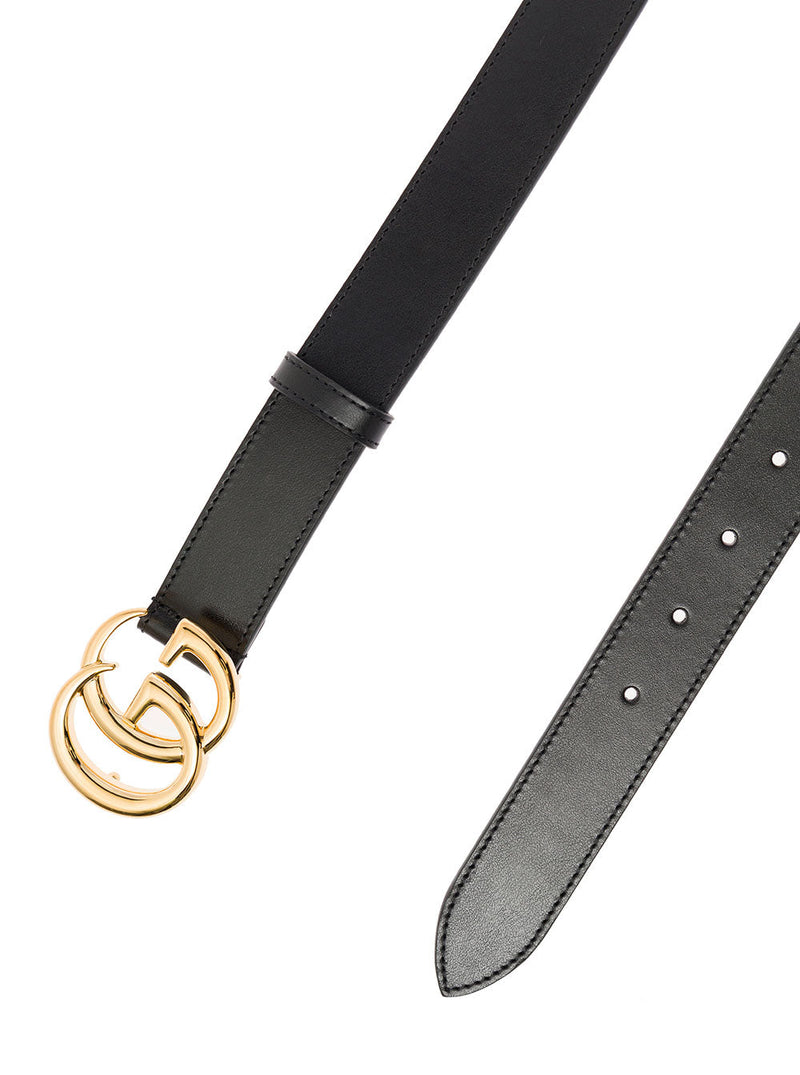 Gucci Gg Metal Buckle Belt — Black Calf Leather