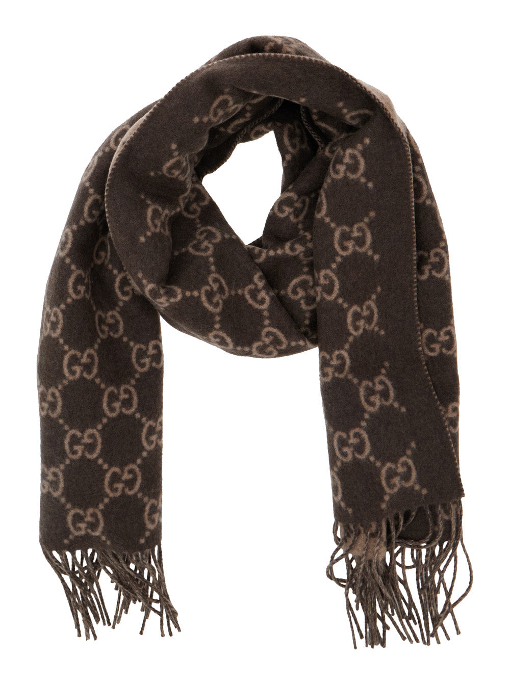 Gucci Gg Monogram Cashmere Scarf — Brown Scarfs