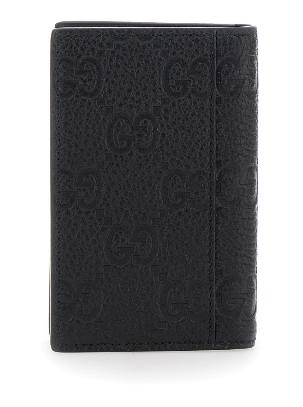 Gucci Gg Hammered Leather Wallet — Black Calf