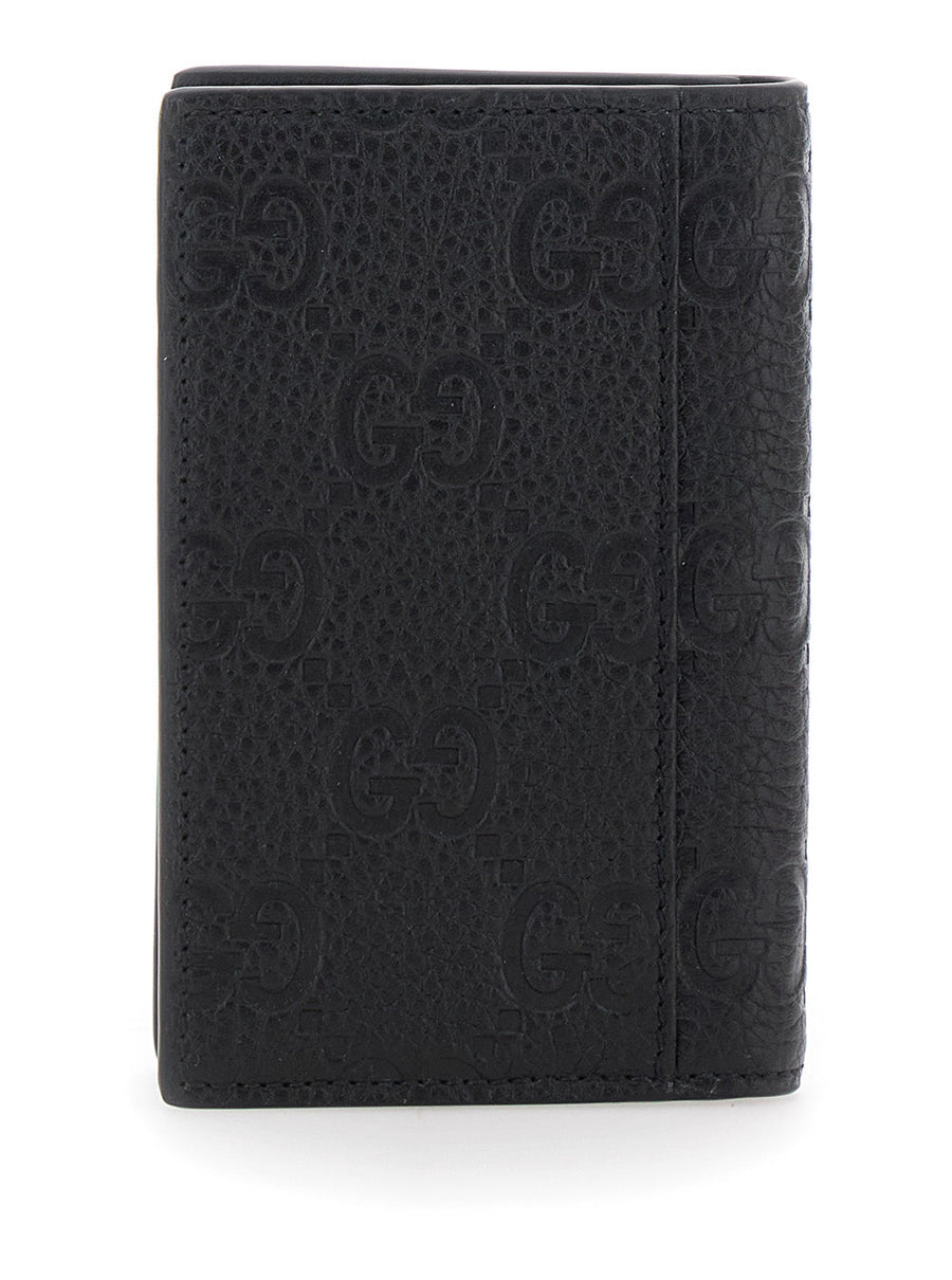 Gucci Gg Hammered Leather Wallet — Black Calf