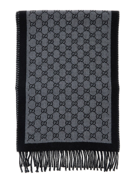 Gucci Gg Wool Jacquard Scarf — Grey Scarfs