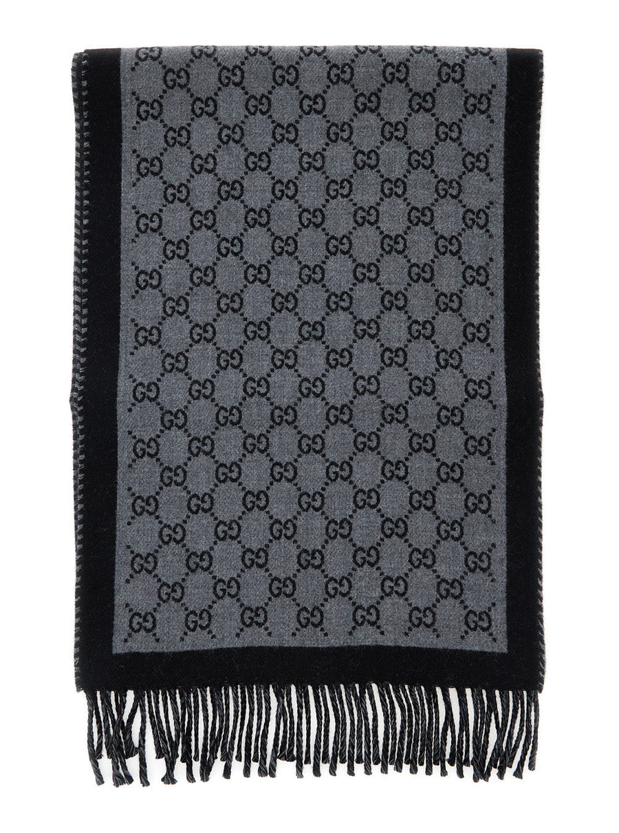 Gucci Gg Wool Jacquard Scarf — Grey Scarfs