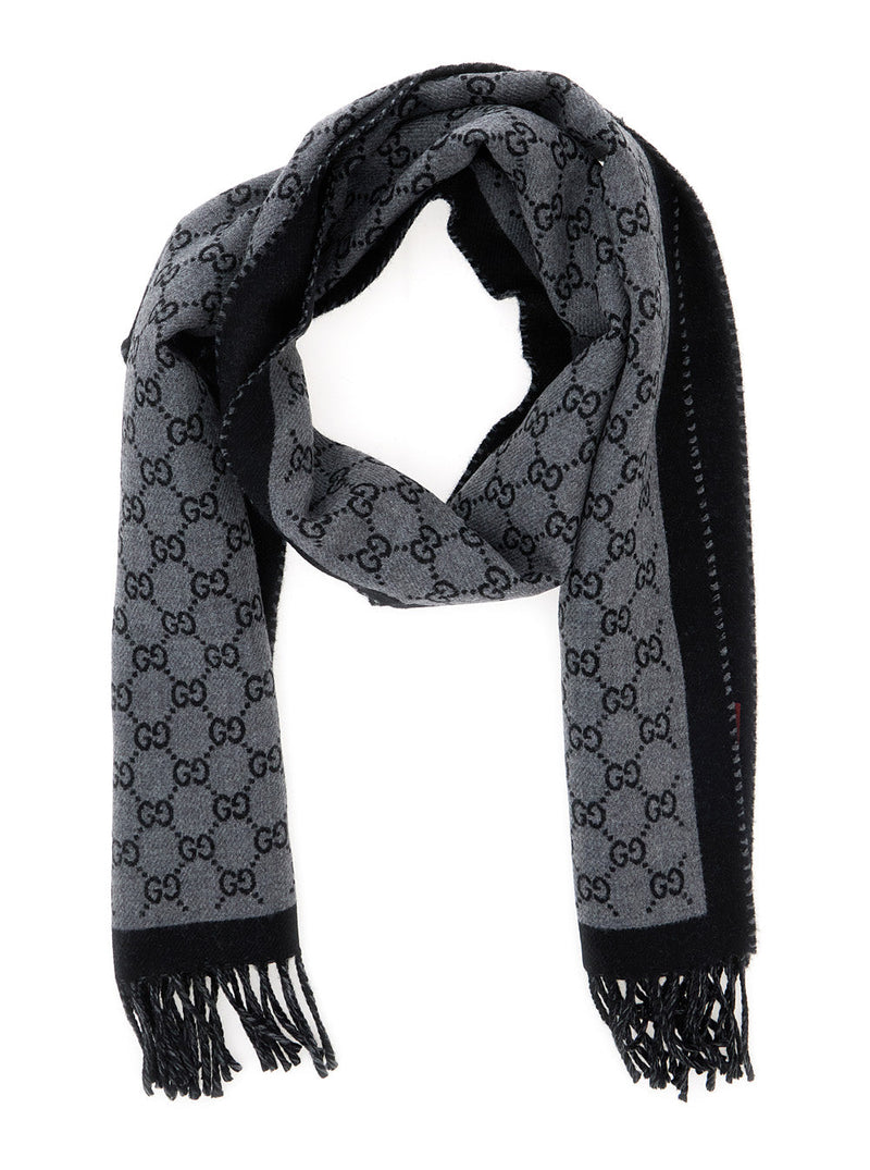 Gucci Gg Wool Jacquard Scarf — Grey Scarfs