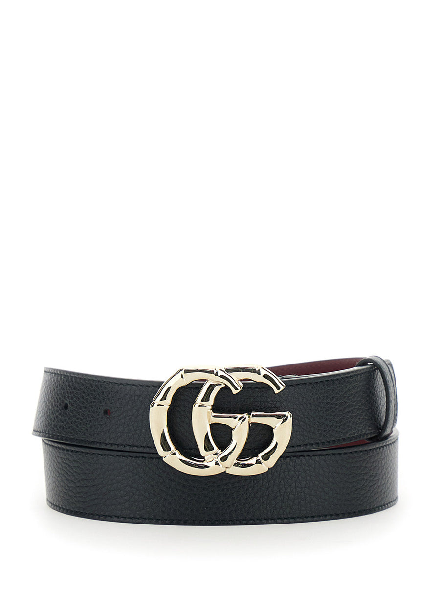 Gucci Interlocking Gg Buckle Calf Belt — Black Leather