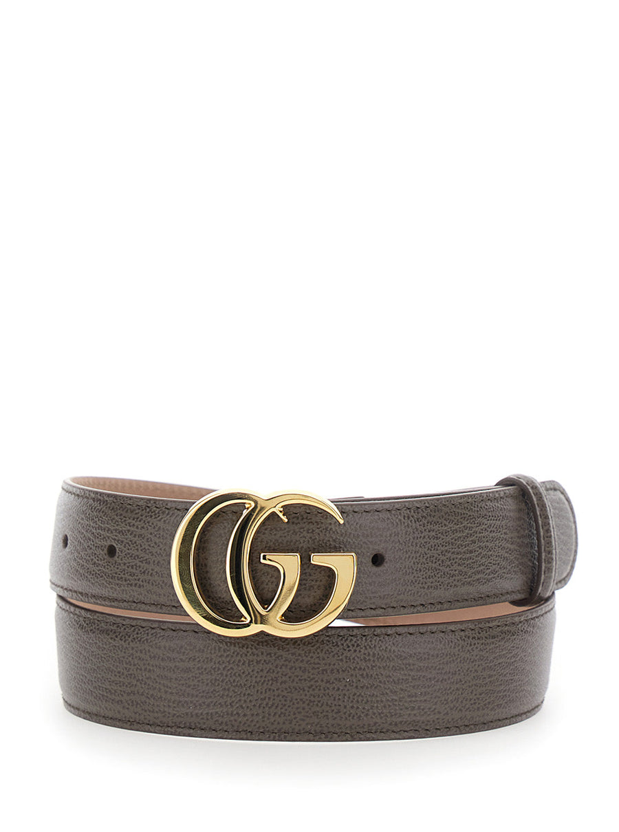 Gucci Leather With Gg Plate Belt — Brown