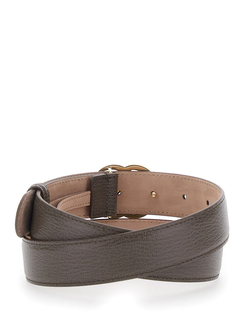 Gucci Leather With Gg Plate Belt — Brown