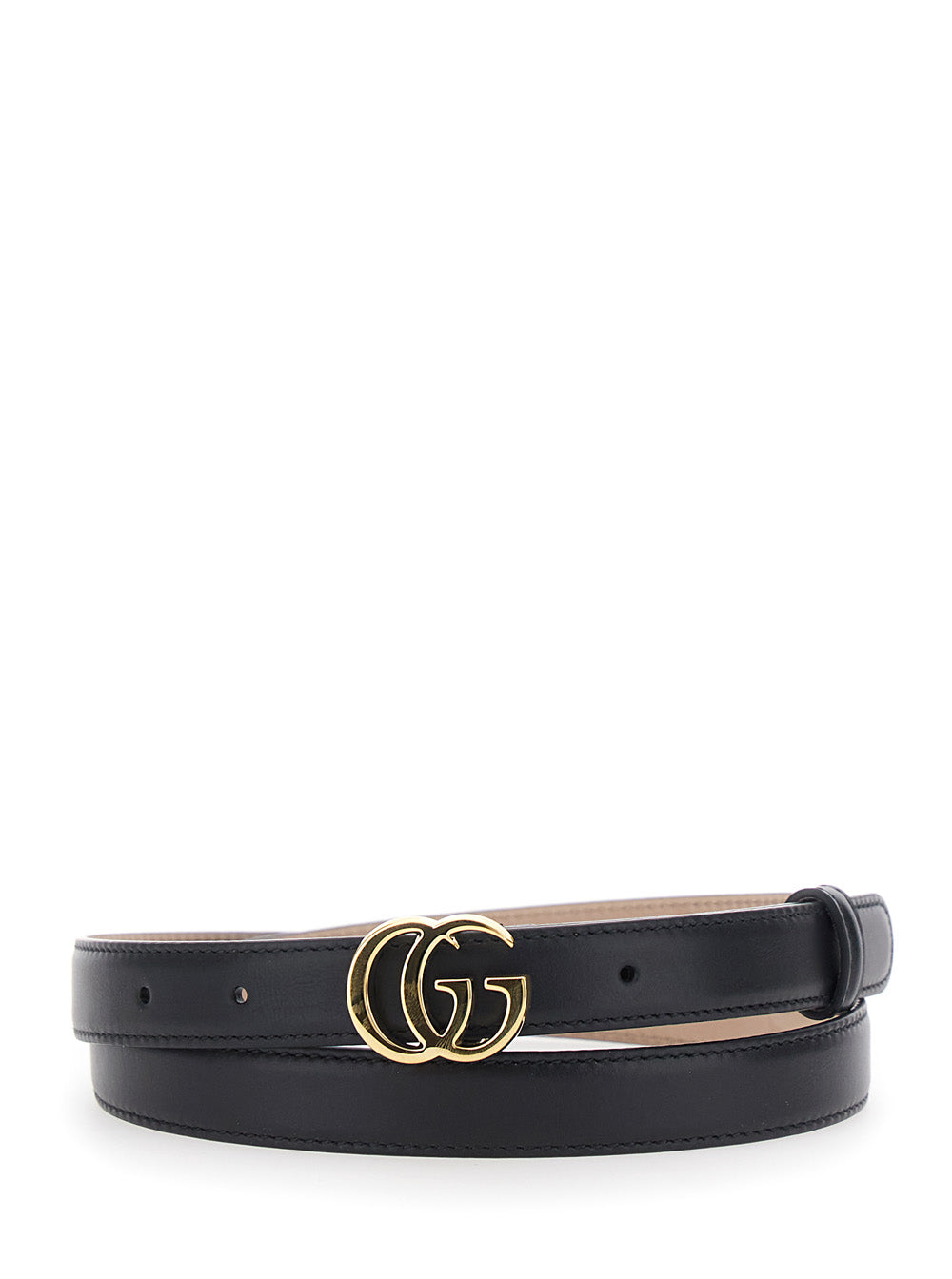 Gucci Gold-Tone Gg Logo Belt — Black Leather